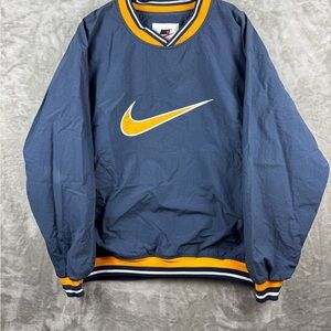 Vintage Nike Big Swoosh Windbreaker Pullover Pockets Navy Mens Large 90s Ribbed